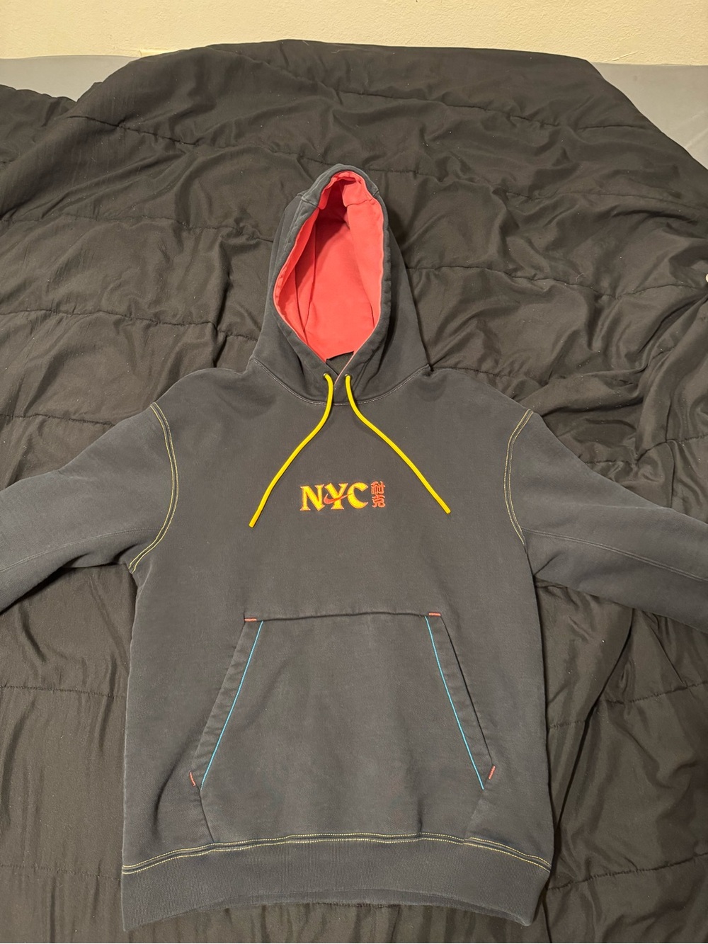 Nike Chinese new year Black Hoodie Sweatshirt with Red Lined Hood